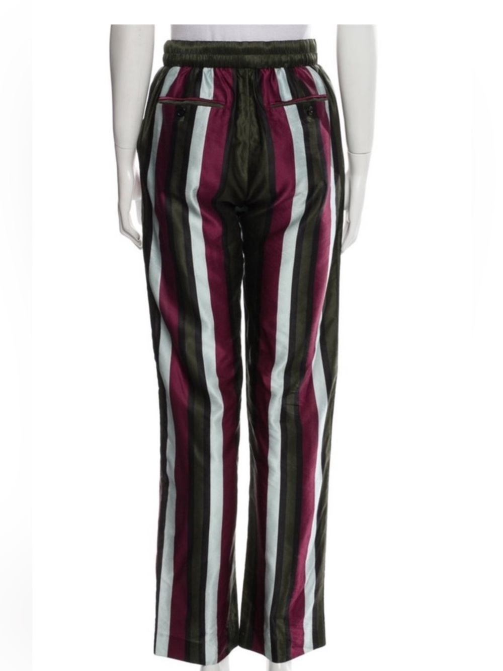 Burberry Olive, Burgundy & White Striped Wide-Leg Pants
